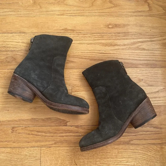 P. Monjo handmade drk olive suede zip boots sz EU 36 or US 6 lots of life left - Picture 2 of 7